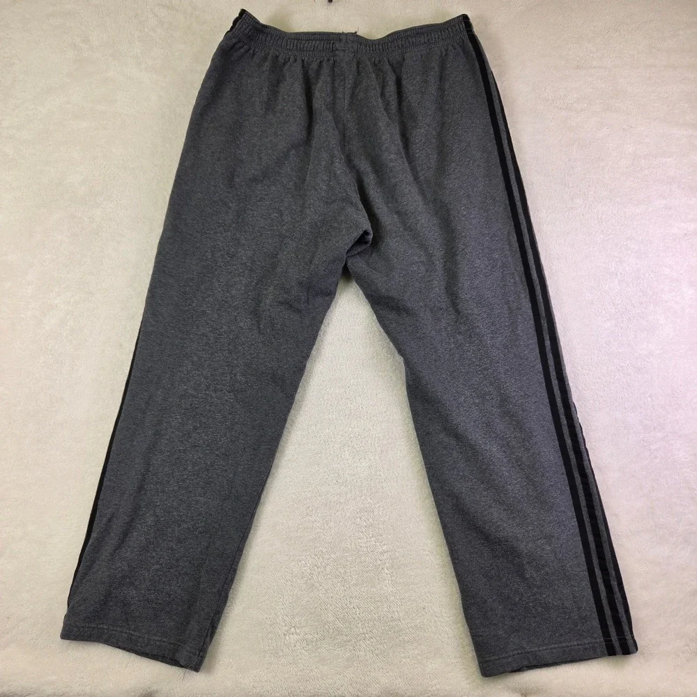 Adidas Mens Heather Gray Black 3-Stripe Fleece Athletic Sweatpants Size L